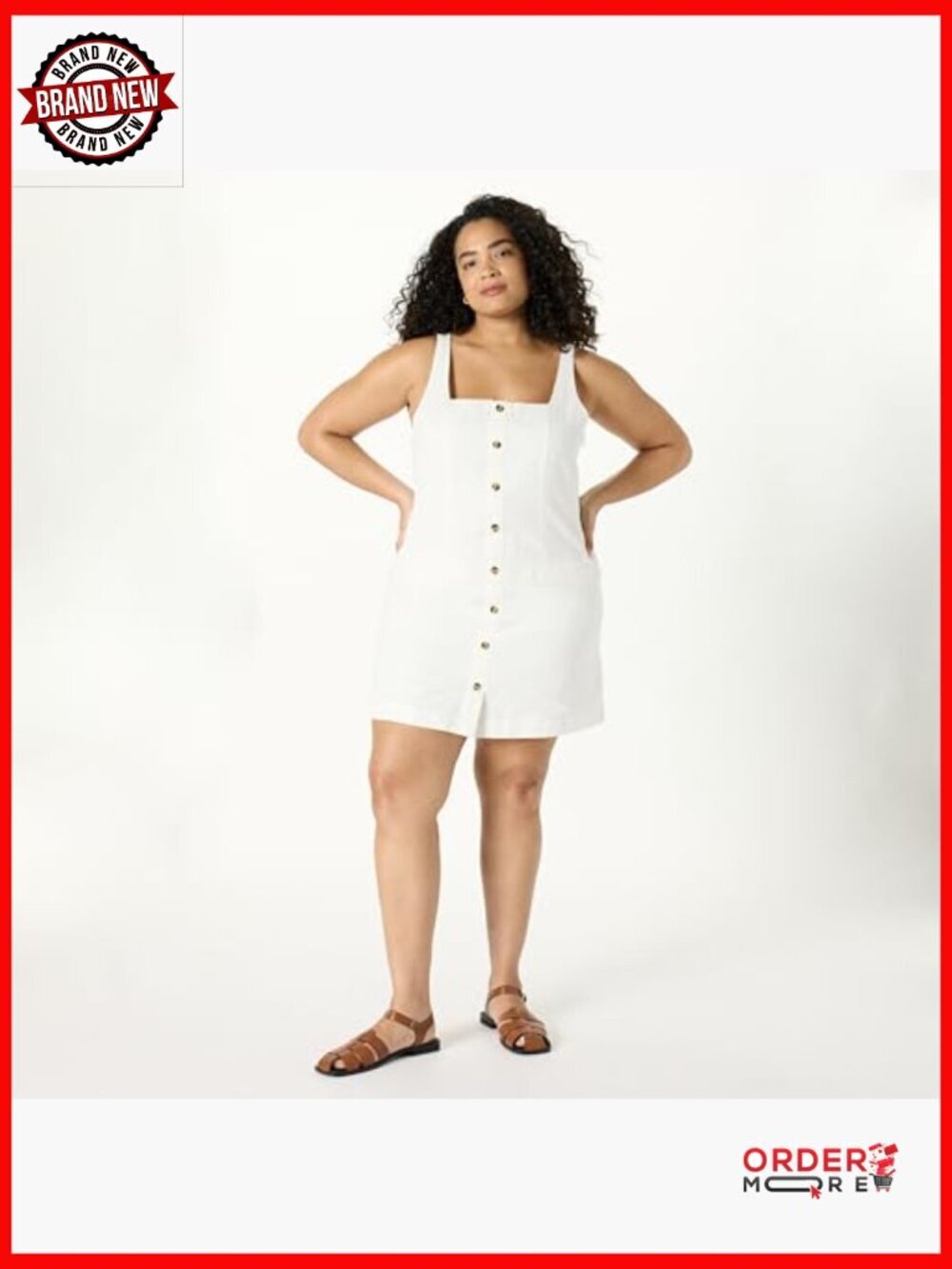 Button Down Linen Mini Dress A-Line Sleeveless Regular Fit - Picture 5 of 7